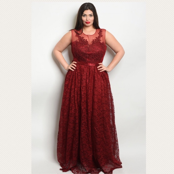 Plus Size Red Lace Valentine Day Formal Dress Gown - Picture 2 of 3